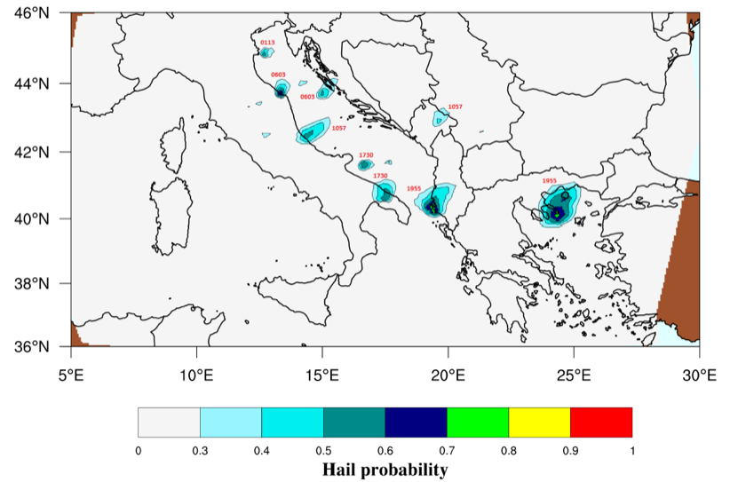 Daily sequence of the stronger hailstorms on the Adriatic coast, 10 July 2019