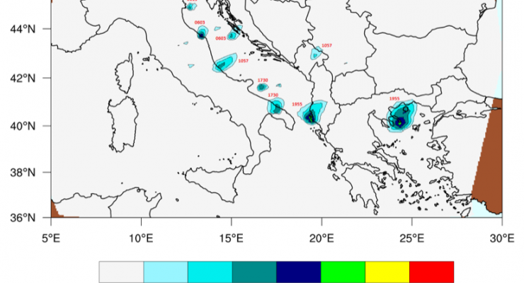 Daily sequence of the stronger hailstorms on the Adriatic coast, 10 July 2019