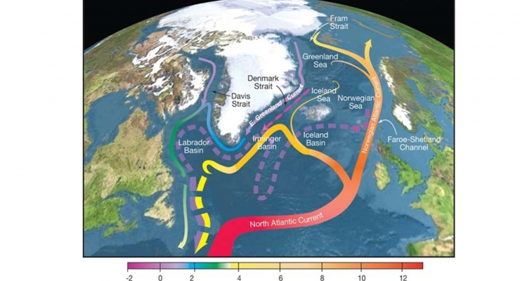 principali correnti oceaniche appartenenti alla circolazione termoalina nel Nord Atlantico