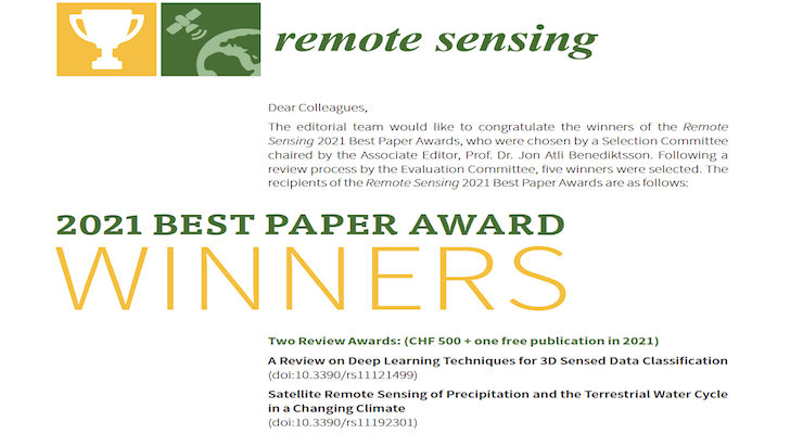 Remote Sensing – PREMIO MIGLIORE ARTICOLO 2021